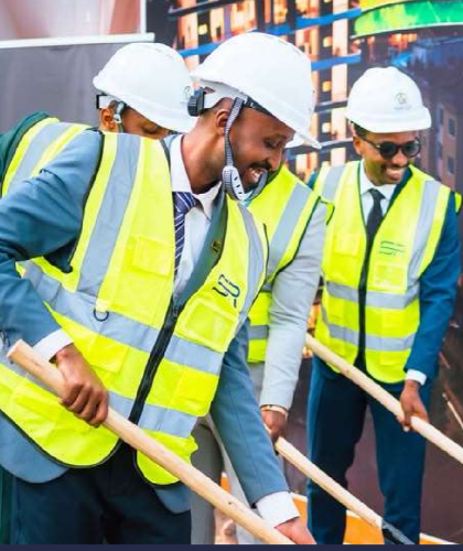 Team presenting at a project launch event